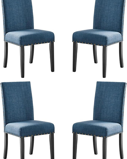 New Classic Furniture Crispin Dining Chair (Set of Four), 100% Polyester Marine Blue Fabric with Espresso Legs - LeafyLoom