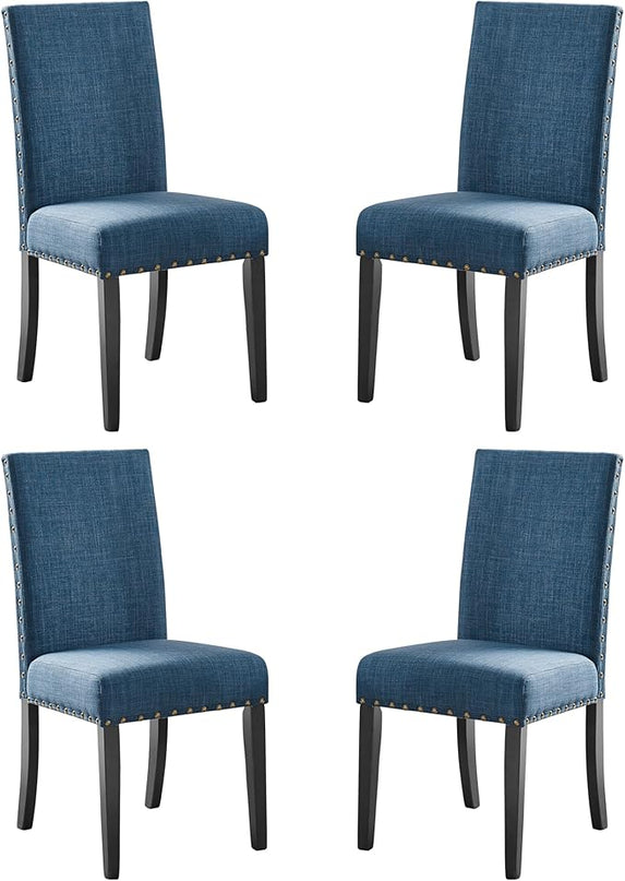New Classic Furniture Crispin Dining Chair (Set of Four), 100% Polyester Marine Blue Fabric with Espresso Legs - LeafyLoom