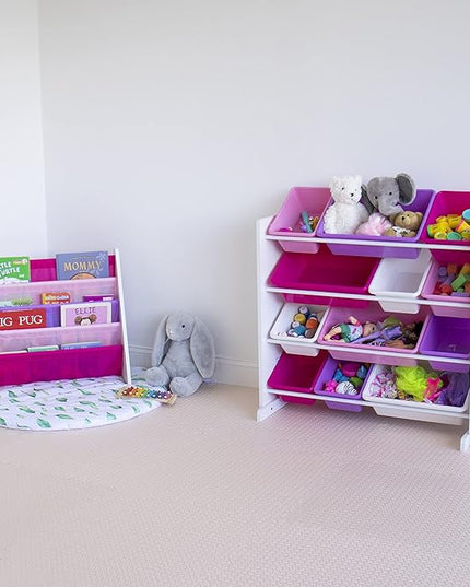 Humble Crew Kids' Toy Storage Organizer with 12 Plastic Bins, Pink&Purple, White/Purple/Pink - LeafyLoom