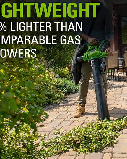 Greenworks 40V (185 MPH / 340 CFM / 75+ Compatible Tools) Cordless Brushless Leaf Blower / Vacuum, 4.0Ah Battery and Charger Included - LeafyLoom