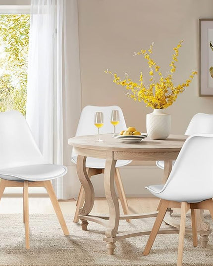 OLIXIS Dining Chairs Set of 4 Mid-Century Modern Dinning Chairs, Living Room Bedroom Outdoor Lounge Chair PU Leather Cushion and Wood Legs, White - LeafyLoom