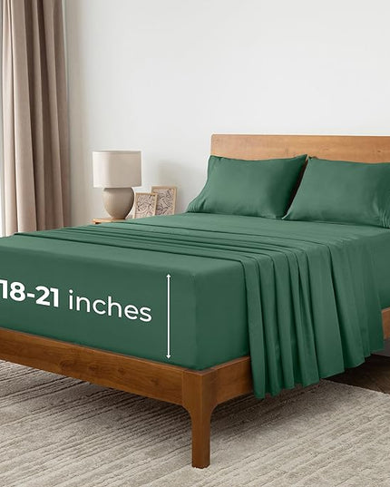 Mellanni Extra Deep Split King Sheets - 5 PC Iconic Collection Bedding Sheets & Pillowcases - Hotel Luxury, Ultra Soft, Cooling Bed Sheets - Extra Deep Pocket up to 21 inch (Split King, Emerald Green) - LeafyLoom