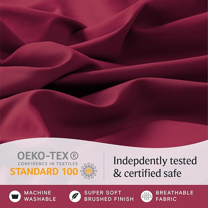LuxClub 4 PC Sheet Bed Sheets Deep Pockets 18" Eco Friendly Wrinkle Free-Kids-Fitted Sheets Machine Washable Hotel Bedding Silky Soft - Burgundy Twin - LeafyLoom