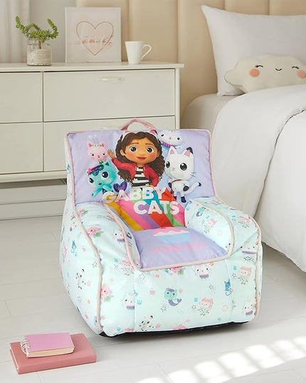 Idea Nuova Gabby's Dollhouse Kids Fabric Bean Bag Chair with Piping & Top Carry Handle, Large - LeafyLoom