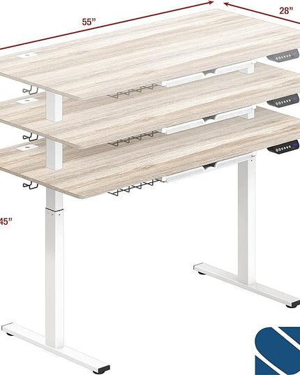 SHW 55-Inch Large Electric Height Adjustable Standing Desk, 55 x 28 Inches, Maple - LeafyLoom