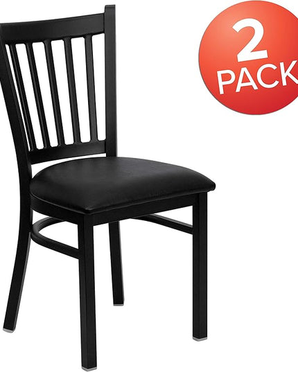 Flash Furniture Hercules Series Vertical Back Metal Restaurant Chairs, Upholstered Armless Dining Chairs for Restaurants/Kitchens, Set of 2, Black - LeafyLoom