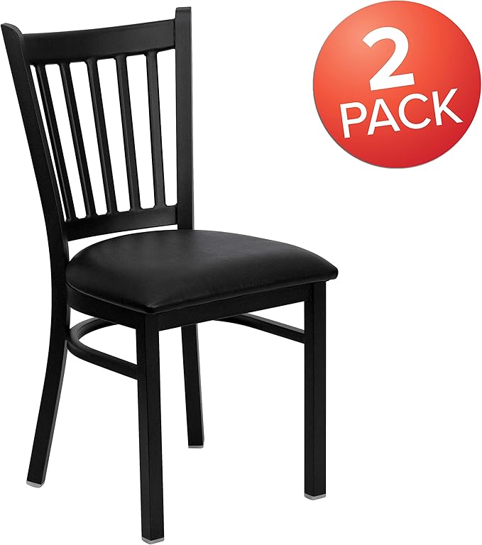Flash Furniture Hercules Series Vertical Back Metal Restaurant Chairs, Upholstered Armless Dining Chairs for Restaurants/Kitchens, Set of 2, Black - LeafyLoom