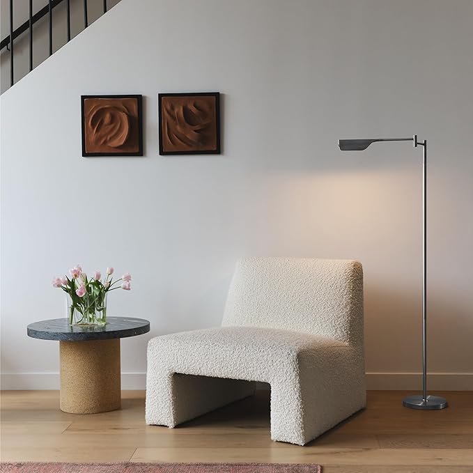 Brightech Leaf Pharmacy LED Reading Lamp, Dimmable Floor Lamp with Easy Rotation over Chair or Desk for Living Rooms & Offices, Adjustable Standing Lamp, Tall Lamp For Sewing & Craft - Platinum Silver - LeafyLoom