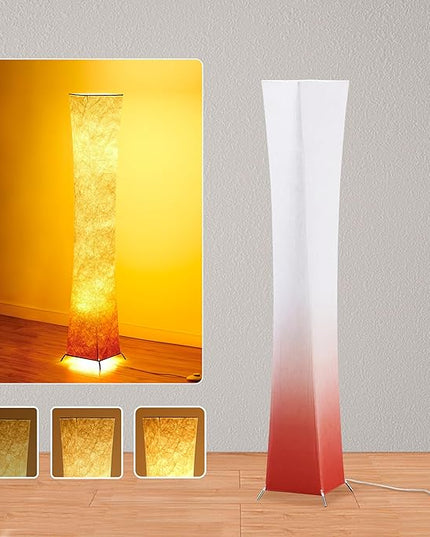 chiphy Floor Lamp, Dimmable 52" (S) Tall Standing Lamp, 3 Levels Adjustable Brightness LED Bulbs, Column Floor Light, Red Gradient Fabric Lampshade, Home Decor for Living Room, Bedroom, Kids Room - LeafyLoom