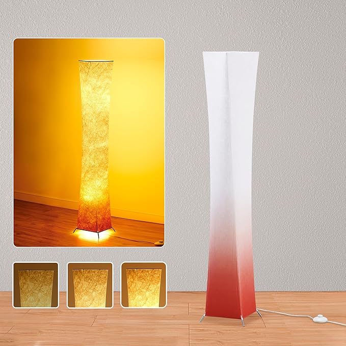 chiphy Floor Lamp, Dimmable 52" (S) Tall Standing Lamp, 3 Levels Adjustable Brightness LED Bulbs, Column Floor Light, Red Gradient Fabric Lampshade, Home Decor for Living Room, Bedroom, Kids Room - LeafyLoom