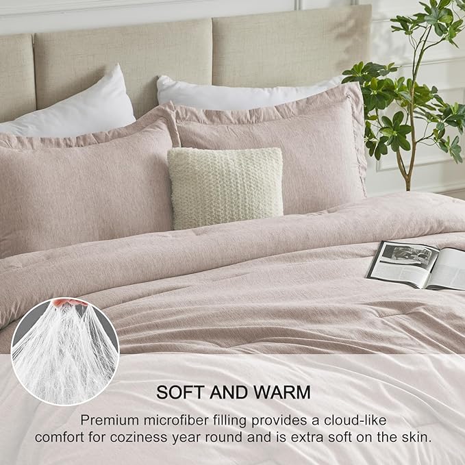 CozyLux King Size Comforter Set - 3 Pieces Warm Taupe Soft Luxury Cationic Dyeing Tan Bedding Comforter for All Season, Breathable Lightweight Fluffy Boho Bed Sets with 1 Comforter and 2 Pillow Shams - LeafyLoom