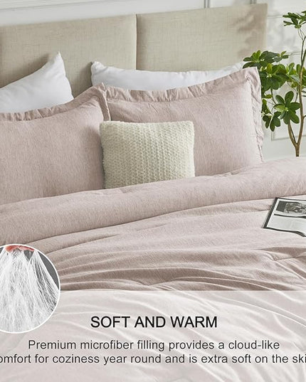 CozyLux California King Comforter Set - 3 Pieces Warm Taupe Soft Luxury Cationic Dyeing Cal King Size Tan Bedding Comforter All Season, Breathable Bed Set with 1 Comforter and 2 Pillow Shams - LeafyLoom