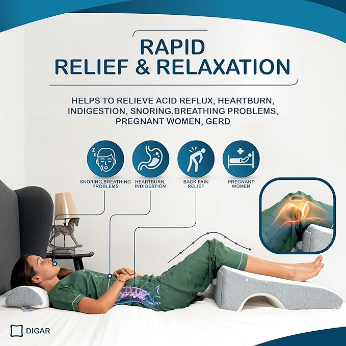 Bed Wedge Pillow 10 inch | Memory Foam Wedge Pillow for Sleeping | Triangle Pillow Wedge | Acid Reflux Pillow | Post-Surgery Support Cushion | Back, Head, Knee, Elbow Support | Pregnancy Pillow - LeafyLoom