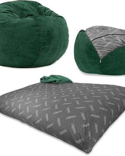 CordaRoy's Chenille Bean Bag - Convertible Bean Bag Chair & Bed - Machine-Washable Chenille Fabric Cover - for Basement, Living Room, Game Room, Dorm & More - Full Size - Rainforest - LeafyLoom
