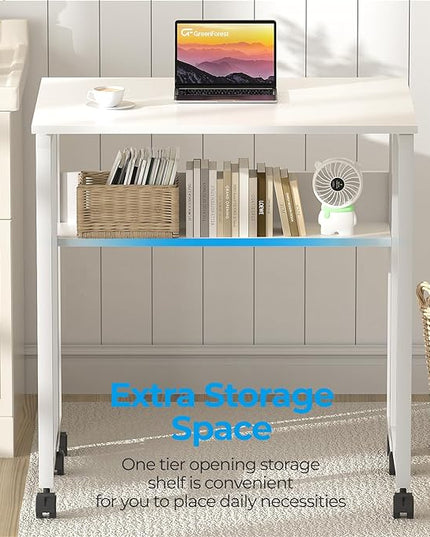 GreenForest Folding Desk White Desk with Storage Shelf,24.8 inch Foldable Computer Desk with Wheels Small Desk for Small Space,Easy Assembly,Pure White - LeafyLoom