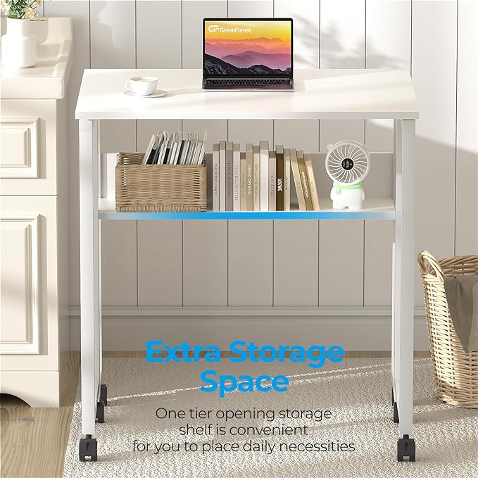 GreenForest Folding Desk White Desk with Storage Shelf,31.5 inch Foldable Computer Desk with Wheels Small Desk for Small Space,Easy Assembly,Pure White - LeafyLoom