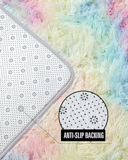 AROGAN Soft Rainbow Area Rugs for Girls Room 5x8 Feet, Fluffy Girls Bedroom Rugs, Princess Rug, Cute Colorful Carpet for Kids Teens Nursery Toddler, Pink - LeafyLoom