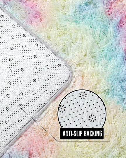 AROGAN 6x9 Feet Soft Rainbow Area Rugs for Girls Room, Fluffy Girls Bedroom Rugs, Princess Rug, Cute Colorful Carpet for Kids Teens Nursery Toddler, Pink - LeafyLoom