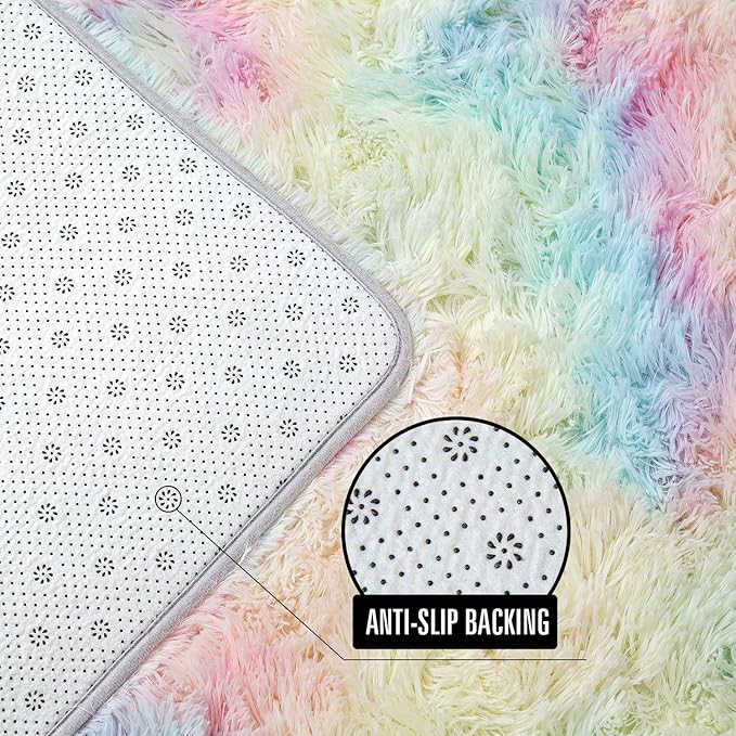 AROGAN 6x9 Feet Soft Rainbow Area Rugs for Girls Room, Fluffy Girls Bedroom Rugs, Princess Rug, Cute Colorful Carpet for Kids Teens Nursery Toddler, Pink - LeafyLoom