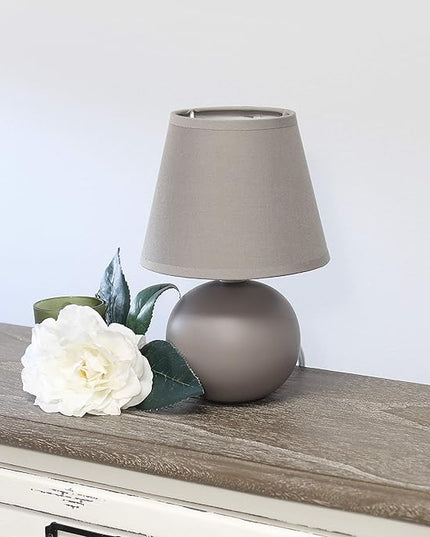 Simple Designs LT2008-GRY Mini Ceramic Globe Table Lamp with Matching Fabric Shade, Gray 5.51 x 5.51 x 8.66 - LeafyLoom