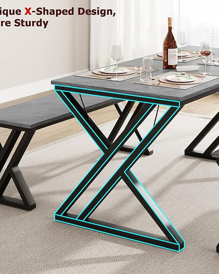 IDEALHOUSE Kitchen Table with Benches, Dining Table Benches Set for 4, Rectangular Kitchen Table Set with Sturdy Metal Frame, Saving Space for Kitchen, Dining Room, Apartment, Gray, 44.8" - LeafyLoom