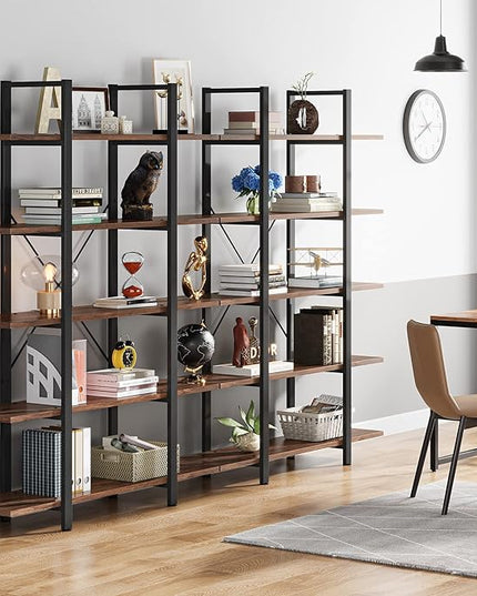 Tribesigns 5-Tier Bookshelf, Vintage Industrial Style Bookcase 72 H x 12 W x 47L Inches, Retro Brown - LeafyLoom