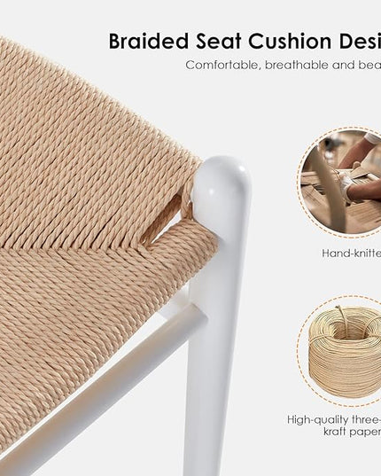 Farini Rattan Chairs for Dining Room Wishbone Chair Solid Wood Armchairs Y Shaped Backrest Hemp Seat for Home Restaurant Fully-Assembled(Set of 2,White-Beige Seat) - LeafyLoom