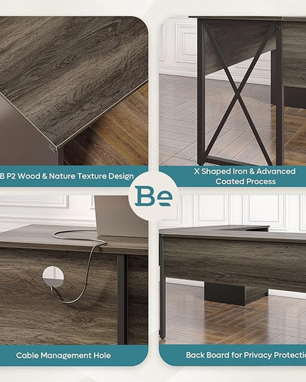 Bestier Lift Top L Shaped Desk with File Drawer, 55'' x 55'' Office Desk with Reversible Storage Drawers, L Shaped Standing Desk with Computer Monitor Stand (Retro Grey Oak Dark, 55'' x 55'') - LeafyLoom
