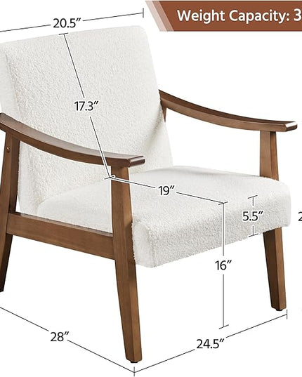 Yaheetech Fabric Accent Chair, Mid-Century Modern Armchair with Solid Wood Legs, Reading Leisure Chair with High Back for Living Room Bedroom Waiting Room,Ivory - LeafyLoom