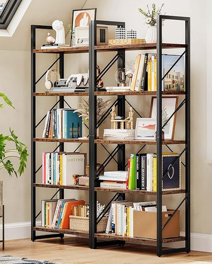 DWVO Industrial Bookshelves and Bookcases, Storage Shelves Organizer Standing Shelf, Display Rack Book Shelves for Bedroom,Living Room,Office,Kitchen, Rustic Brown - LeafyLoom