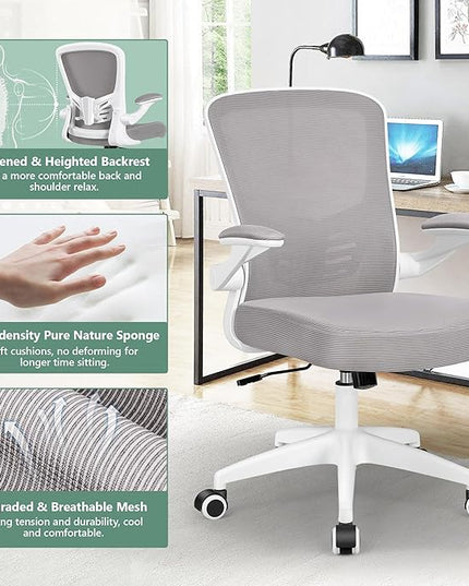 MINLOVE Office Chair Ergonomic Desk Chair with Lumbar Support and Height, Rolling Swivel Desk Chair with Wheels and Flip-up Arms, Breathable Mesh Executive Computer Chair for Home Office(Gray) - LeafyLoom