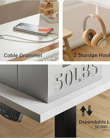Standing Desk with 2 Drawers, Adjustable Height Electric Desk with Storage, 63 x 24 Inches Sit Stand Up Computer Table for Work Office Home, White - LeafyLoom