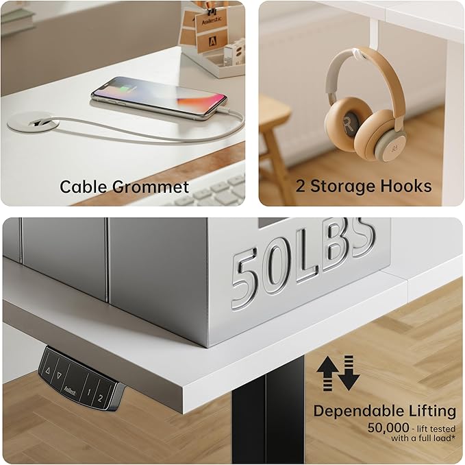 Standing Desk with 2 Drawers, Adjustable Height Electric Desk with Storage, 48 x 24 Inches Sit Stand Up Computer Table for Work Office Home, White - LeafyLoom