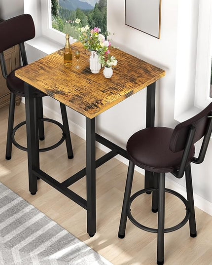 Recaceik 3 Piece Pub Dining Set, Modern bar Table and Stools for 2 Kitchen Counter Height Wood Top Bistro Easy Assemble for Breakfast Nook Living Room Small Space Restaurant, Rustic Brown 24” - LeafyLoom