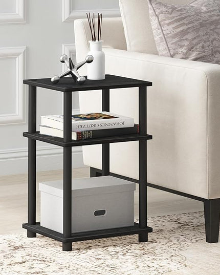 Furinno Simplistic a Frame Computer Desk, Espresso & Just 3-Tier Turn-N-Tube End Table/Side Table/Night Stand/Bedside Table with Plastic Poles, 1-Pack, Americano/Black - LeafyLoom