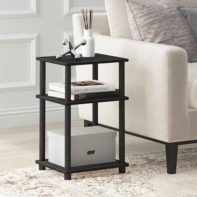 Furinno Simplistic a Frame Computer Desk, Espresso & Just 3-Tier Turn-N-Tube End Table/Side Table/Night Stand/Bedside Table with Plastic Poles, 1-Pack, Americano/Black - LeafyLoom