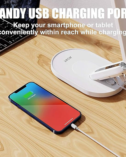 LED Desk Lamp for Reading, Eye-Caring Natural Light Protects Eyes Dimmable Office Table Lamps with 5 Color Modes USB Charging Port Touch Control and Memory Function,10W - LeafyLoom