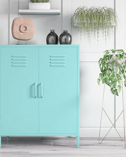 Novogratz Cache 2 Door Metal Locker Storage, Mint Cabinet - LeafyLoom