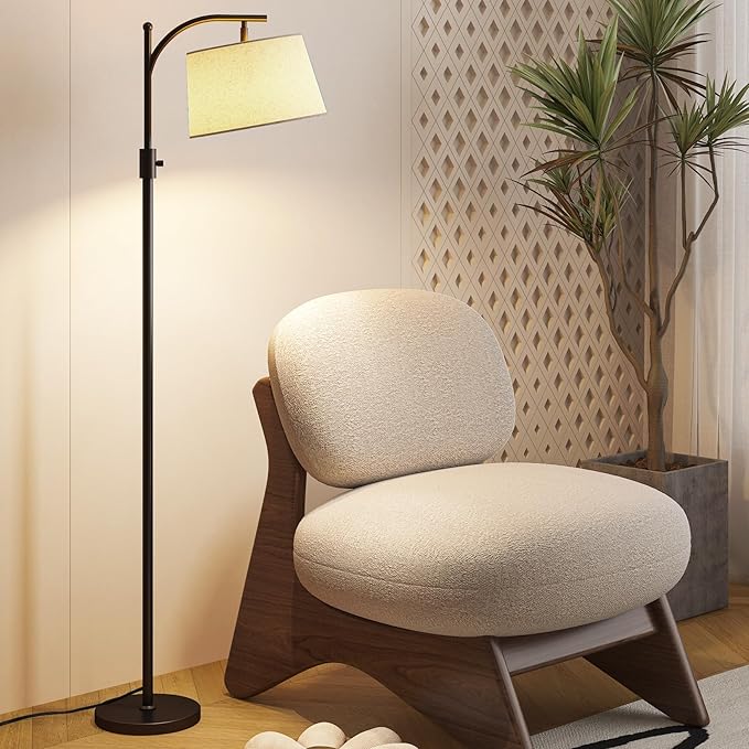 Floor Lamp for Living Room,Classic Standing Lamp with Textured Linen Shade,Tall Floor Lamp for Living Room,Bedroom,Office,Reading,9W LED Bulb Included - LeafyLoom