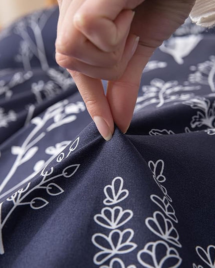JANZAA King Size Comforter Set Navy Blue Comforter Set Floral Bedding Set Microfiber Comforter Set with 2 Pillow Cases for All Season Cozy and Comfortable 3 Pieces - LeafyLoom