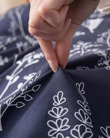 JANZAA Twin Comforter Set Navy Blue Comforter Set Floral Bedding Set Microfiber Comforter Set with Pillow Case for All Season Cozy and Comfortable 2 PCS(1 Comforter&1 Pillowcase) - LeafyLoom