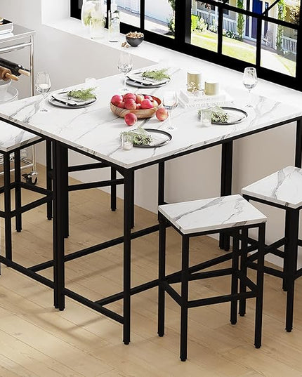 Yongchuang 3 Piece Bar Table Set, Bar Table and Chairs Set of 2, Modern Counter Height Table with 2 Stools for Kitchen, Dining Room, Living Room Breakfast Table White Faux Marble Wood Top - LeafyLoom