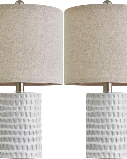 PORTRES 18.25" Modern Accent Ceramic Table Lamp Set of 2 for Bedroom White Desk Decor Bedside Lamps for Living Room Study Room Office Dorm Farmhouse Nightstand Lamp End Table Lamps - LeafyLoom