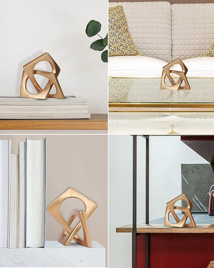 Modern geometric cube gold knot decorations, modern home gold decorative statues, gold home bookcase centerpieces for tabletop decor, console, entryway, dining table centerpieces with gold knots - LeafyLoom