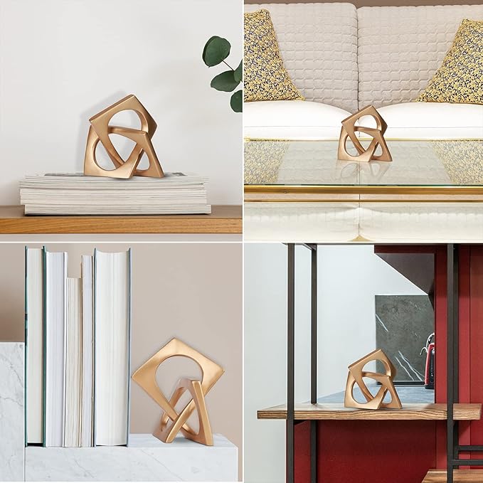 Modern geometric cube gold knot decorations, modern home gold decorative statues, gold home bookcase centerpieces for tabletop decor, console, entryway, dining table centerpieces with gold knots - LeafyLoom