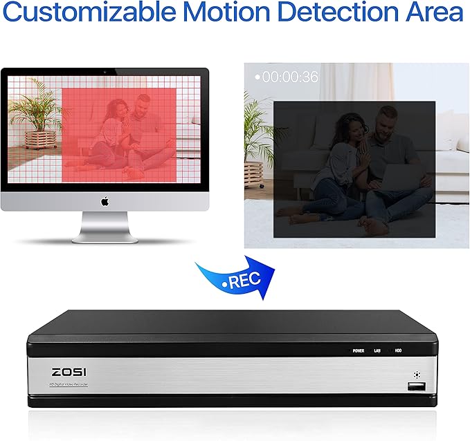 ZOSI H.265+ Full 1080P 16 Channel Hybrid 4-in-1 Surveillance CCTV DVR with 2TB HDD for 960H,CVI,TVI,AHD Home Surveillance Cameras,with Remote View,Motion Detection ZOSI