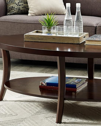 NicBex Coffee Table Wooden Coffee Table with Storage Oval Center Tables with Display Shelves Dining Table for Living Room, Dining Room, Office, and Bedroom,48" W, Espresso - LeafyLoom
