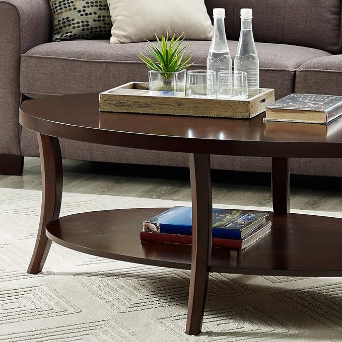 NicBex Coffee Table Wooden Coffee Table with Storage Oval Center Tables with Display Shelves Dining Table for Living Room, Dining Room, Office, and Bedroom,48" W, Espresso - LeafyLoom