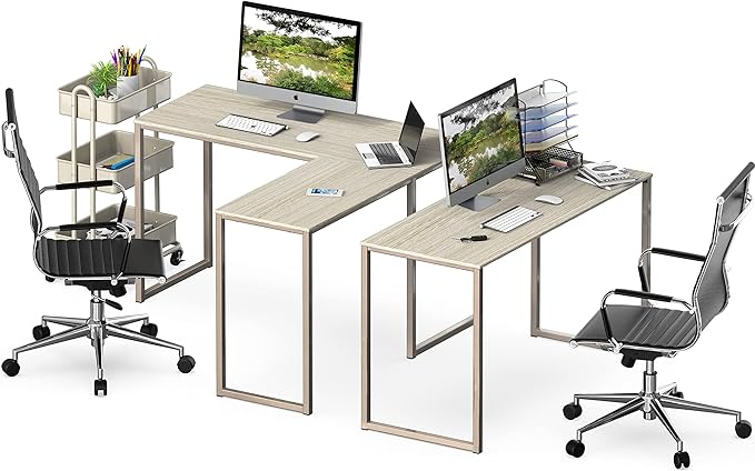 SHW 48-Inch Mission L-Shaped Home Computer Desk, Maple - LeafyLoom