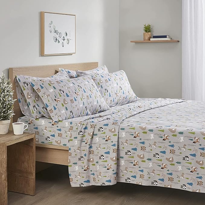 Comfort Spaces Cotton Flannel Breathable Warm, Deep Pocket Sheets with Pillow Case Bedding, Queen, Multi Forest Animals 4 Piece - LeafyLoom